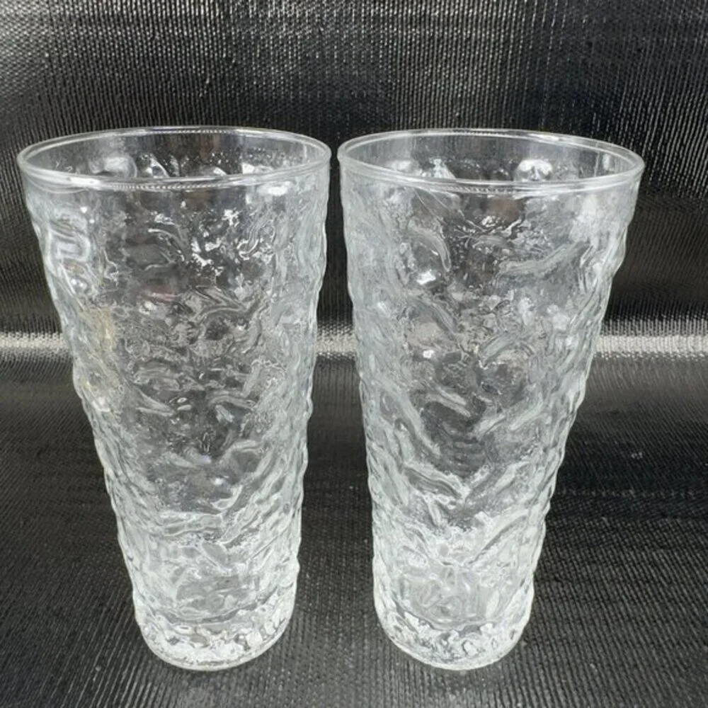 Anchor Hocking Milano Clear Highball Tumbler‎ Set 2 Glasses Cups Tumblers VTG